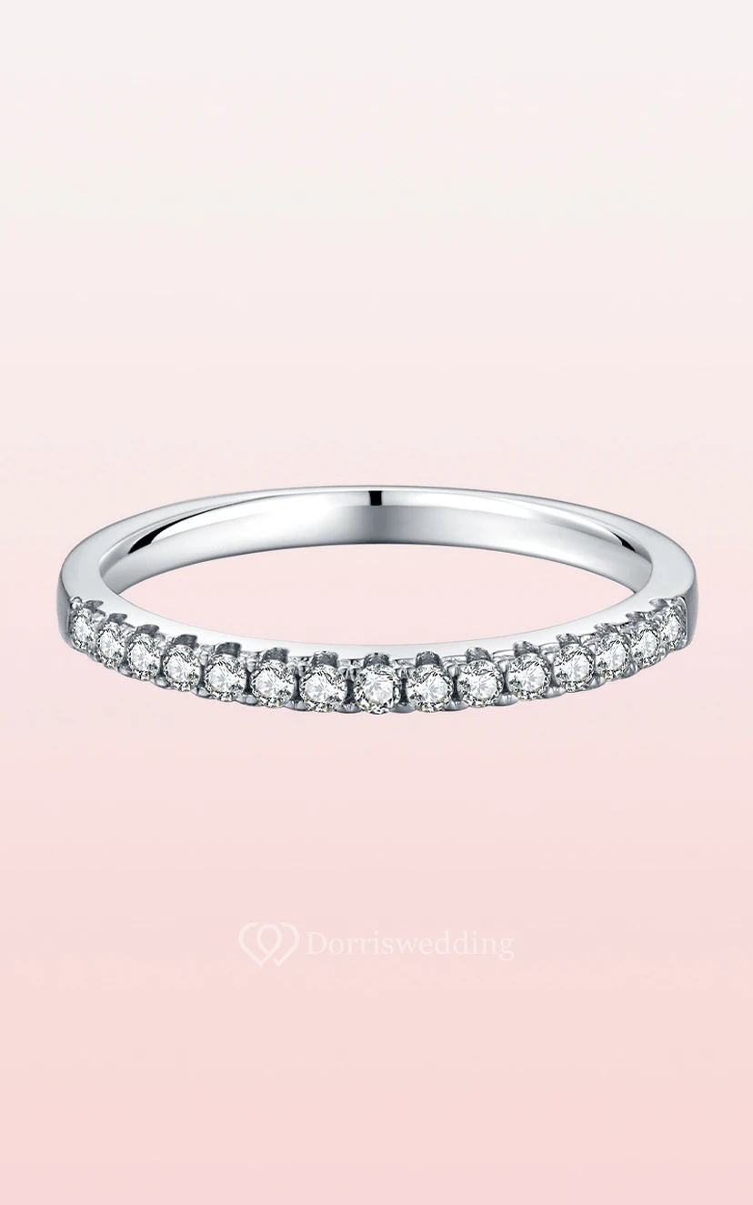 Shared Prong Set Dainty 925 Sterling Silver Wedding Rings view 2