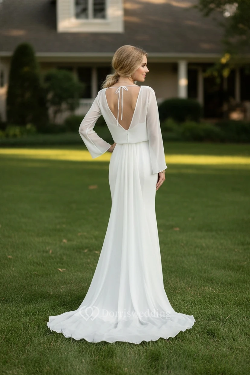 Regal Watteau Train Chiffon Bridal Dress view 2