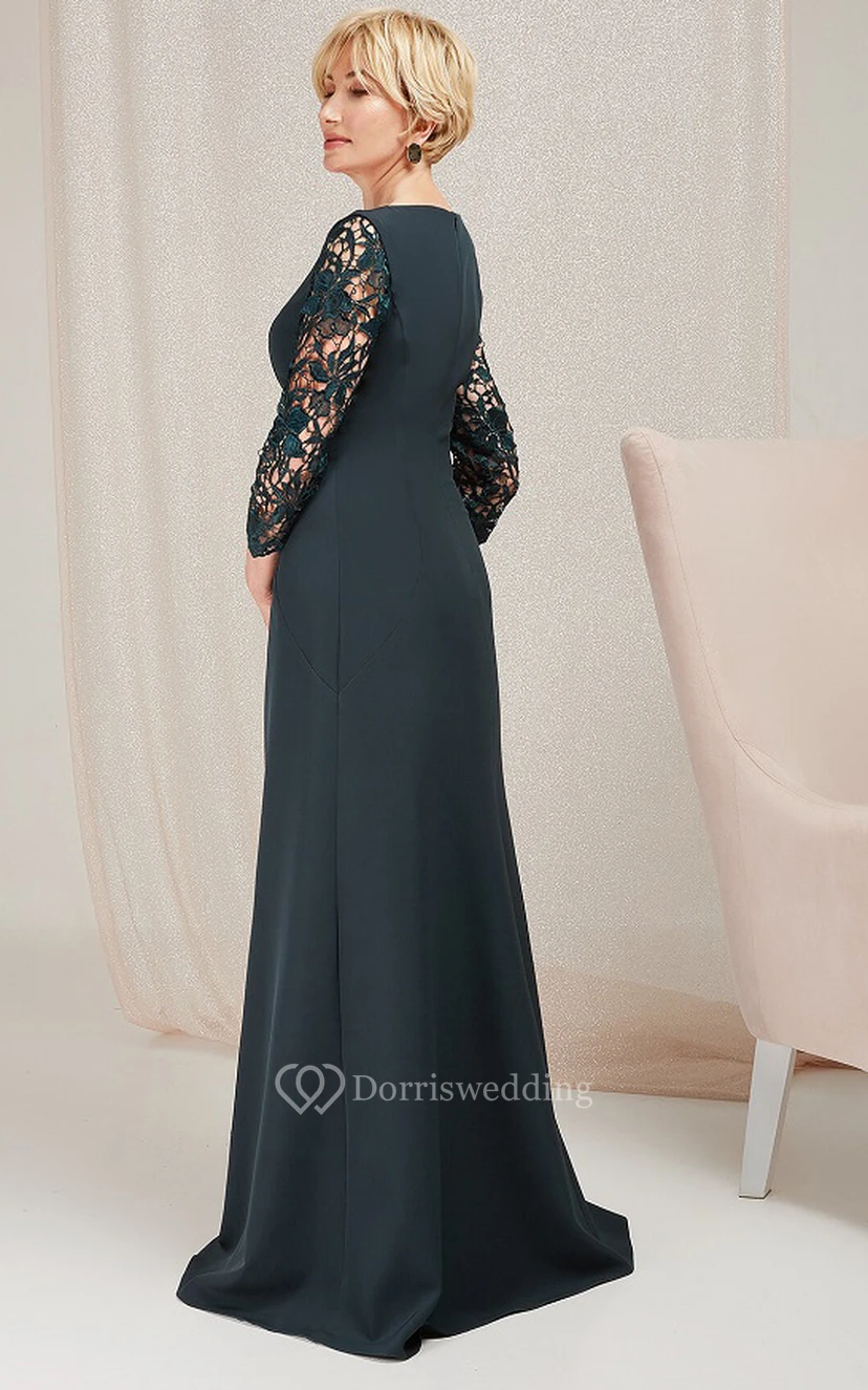 Elegantes A-Linien-Kleid aus Satin mit U-Boot-Ausschnitt, bodenlang und Reißverschluss für die Mutter der Braut view 2