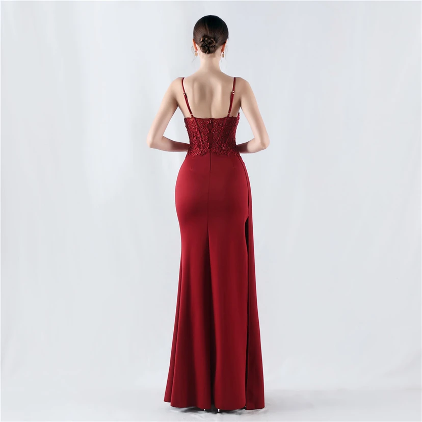 Heavy Hot Diamonds And Flower-Set Waisted Fishbone Satin Evening Dress Annual Meeting Wedding view 33