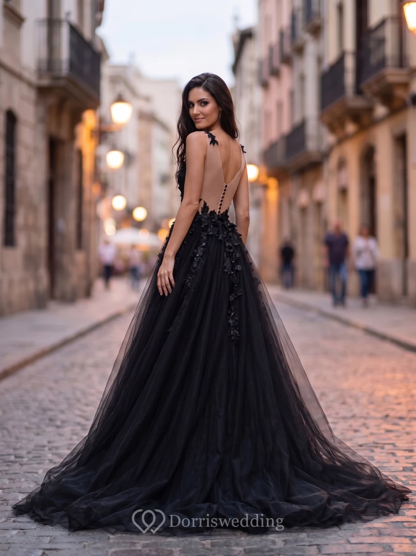 Black Plus Size Wedding Dress | A-line Formal Masquerade Gown | Tuttle Evening Ball Gown view 2