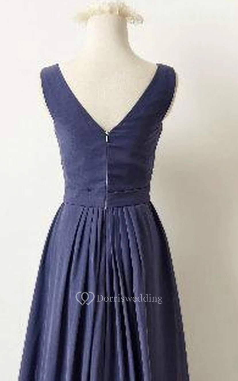 A-Line V-Neck Chiffon Dress With Pleats view 2