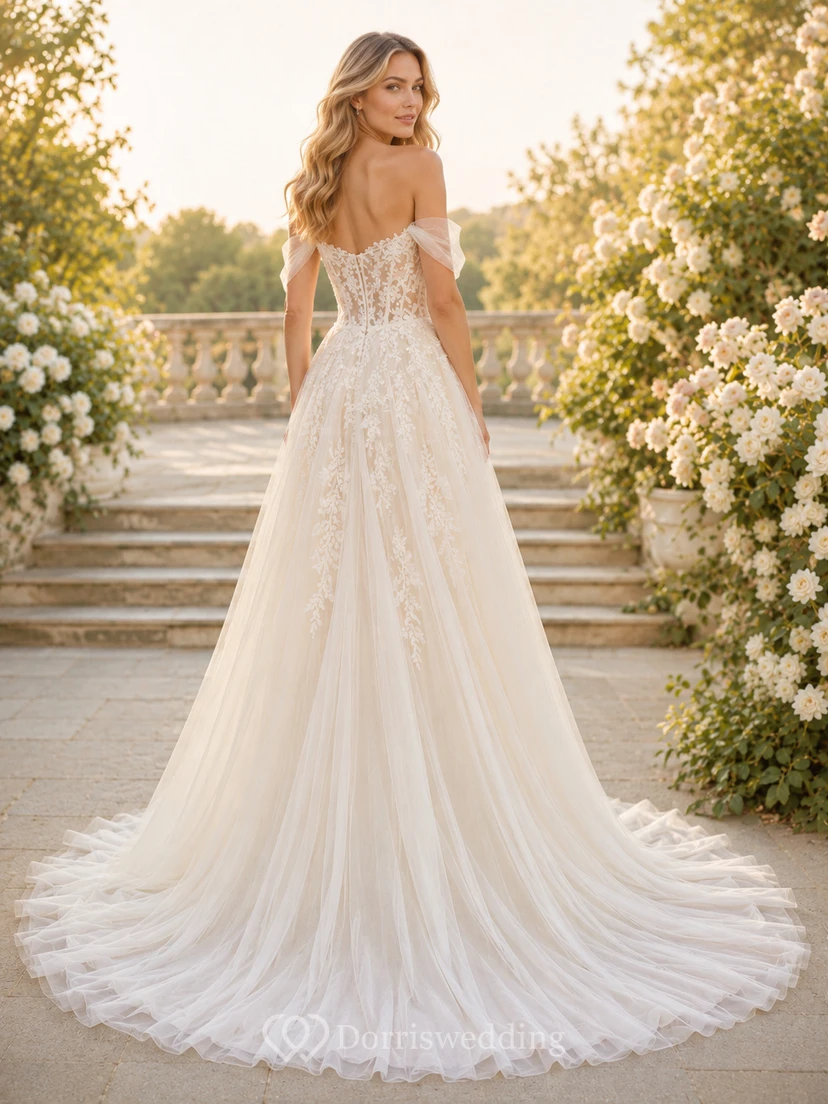 Satin Wedding Dress A-Line Square Neck Sleeveless Sweep Train Bridal Gown view 2
