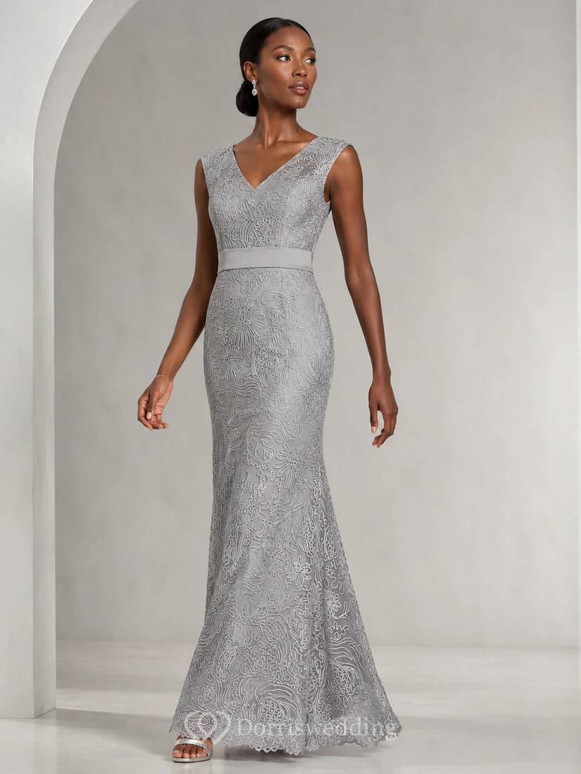 Brautmutterkleid mit V-Ausschnitt, kurzen Ärmeln, Applikationen und Falten view 12