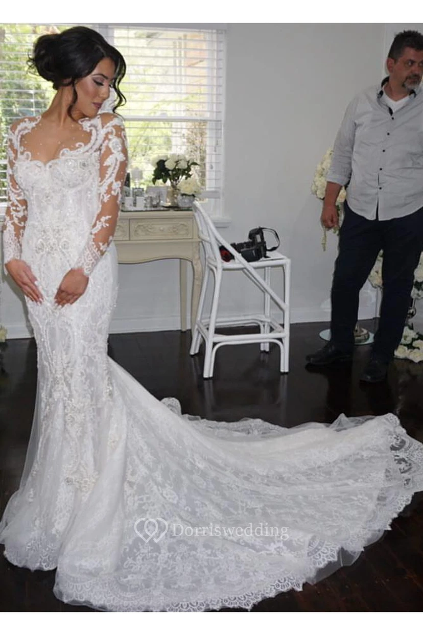 Delicate Mermaid Lace Appliques Wedding Dress Court Train