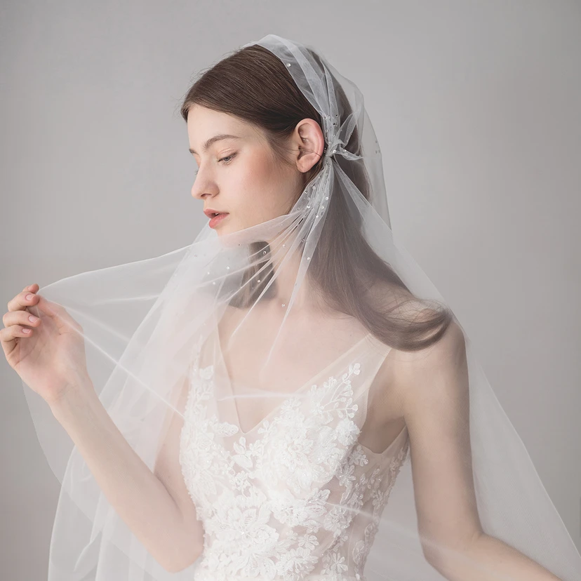 Original Beautiful White Fingertip Bridal Veil view 3