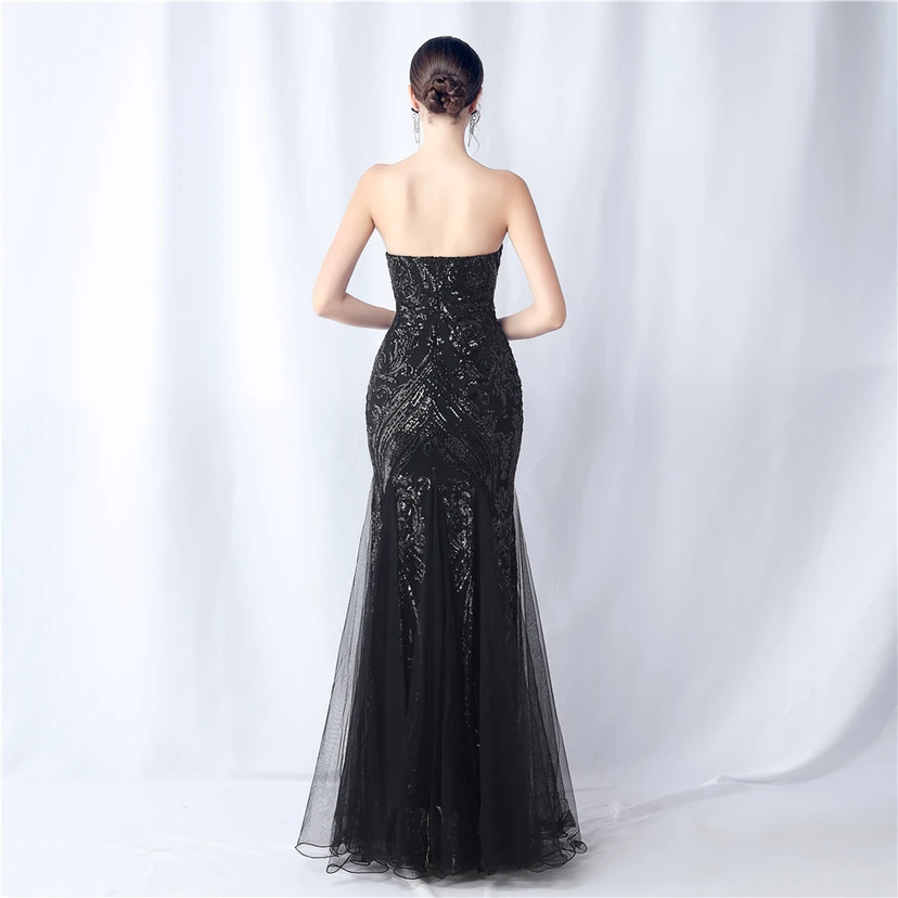 Positionierung Blumenschnitt Netz Pailletten Hochzeitsdinner Toast Party Abendkleid view 33