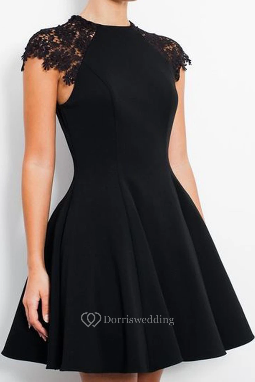 Kurzes Mini-Kleid aus Satin mit A-Linien-Linie, kurzen Ärmeln, hohem Kragen und Reißverschluss, für den Abschlussball