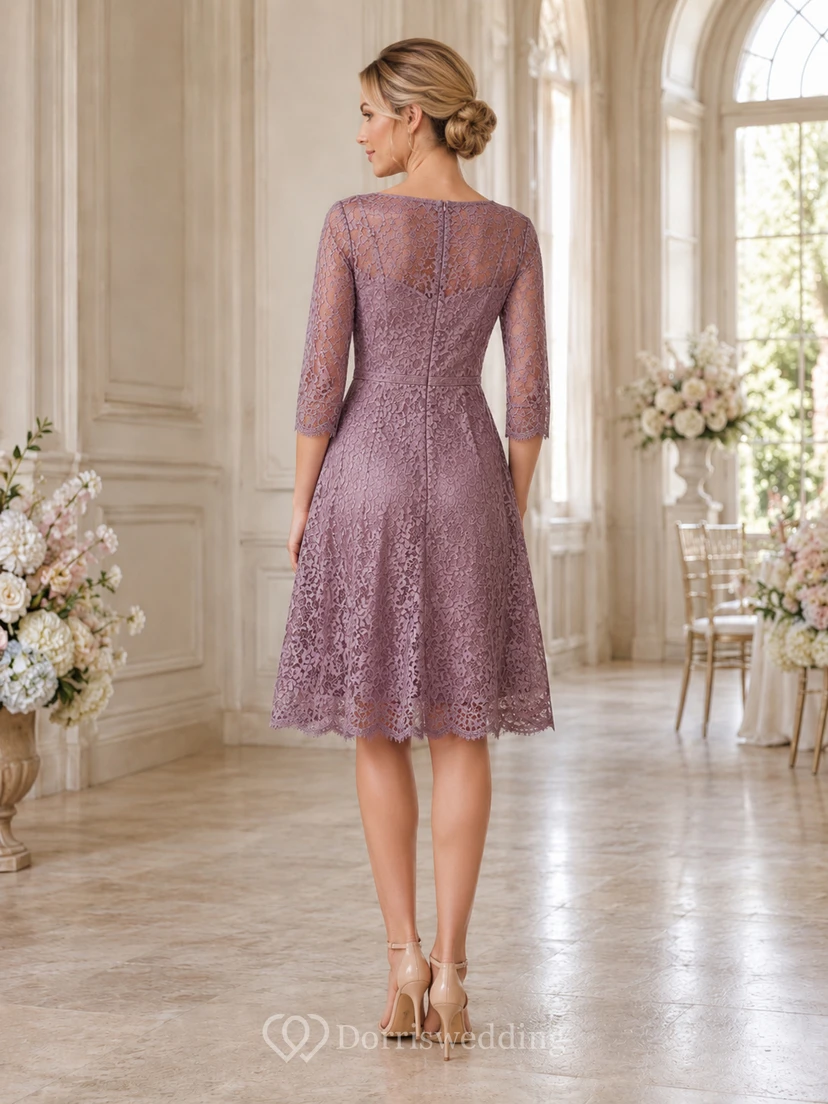Mauvefarbenes Zeremonienkleid mit Illusionsspitze und Dreiviertelärmeln view 2