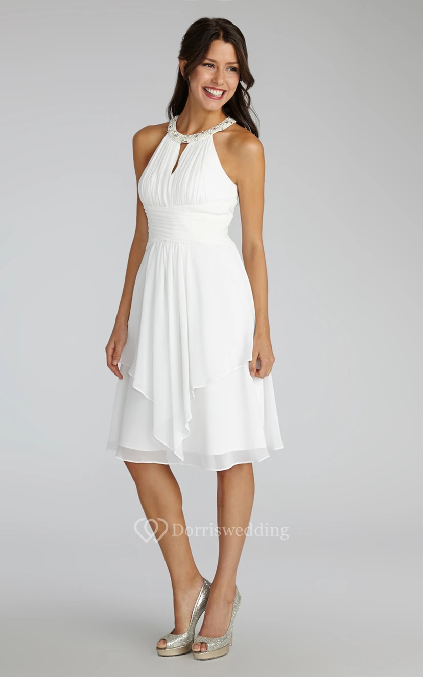 Short Chiffon Dress With Beaded Jewel Neck view 8