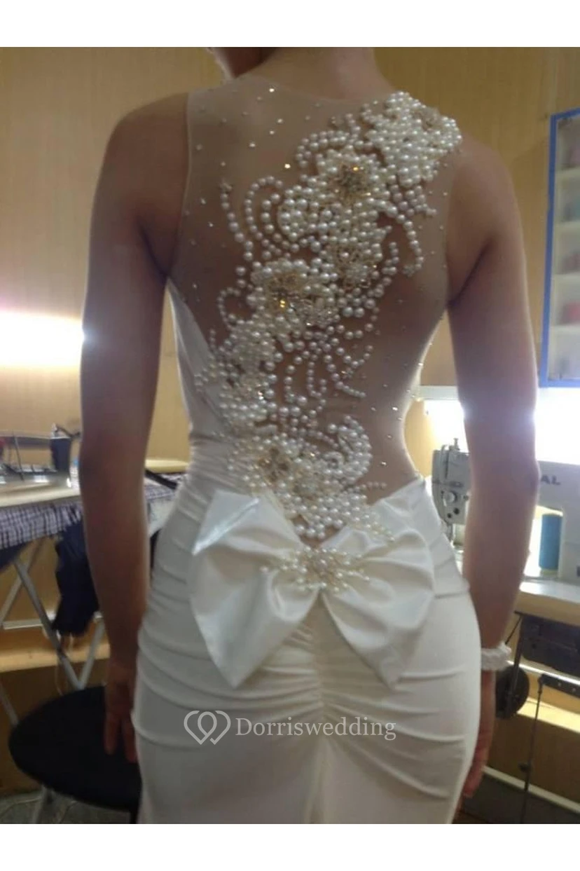 Sexy Illusion Bow Princess Wedding Dresses Pearl Embellished Bridal Gowns view 2