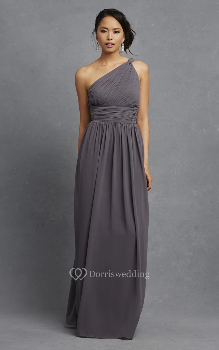 Long-Chiffon Modern One-Shoulder Dress With Ruching view 6