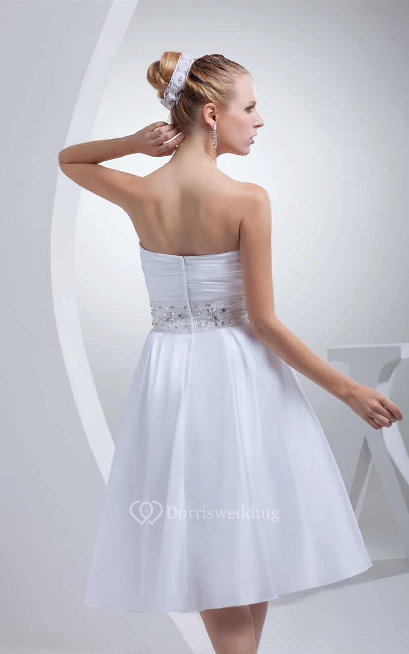 Sweetheart A-Line Tea-Length Jeweled Waist and Dress With Ruching view 7