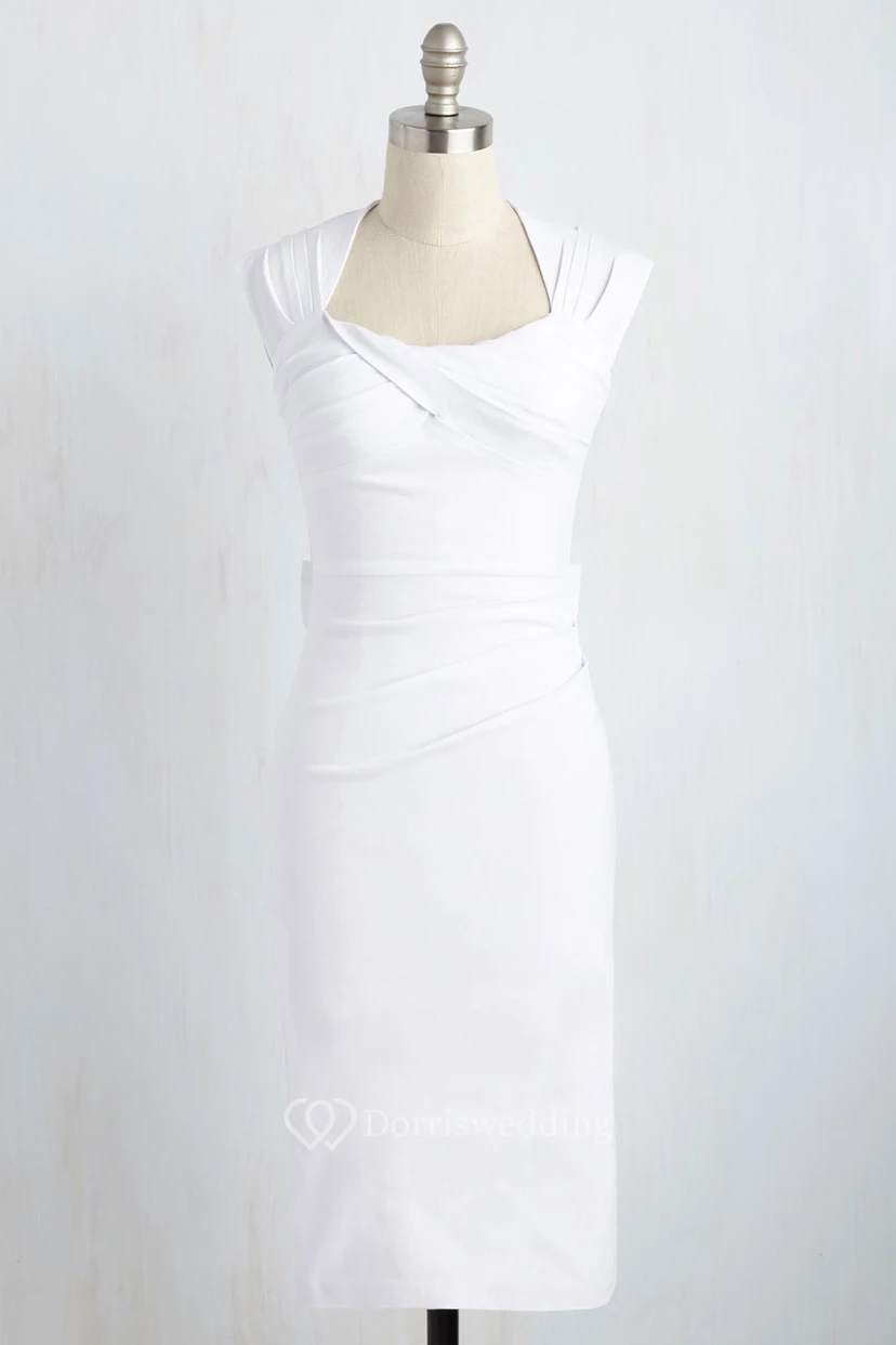 Pencil Sleeveless Knee-Length V-Neck Chiffon Wedding Dress With Ruching And Split Back view 4