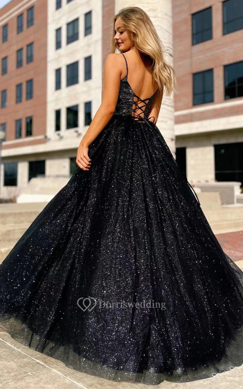 Sexy Ball Gown Sequins Floor-length Sleeveless Open Back Evening Dress view 2