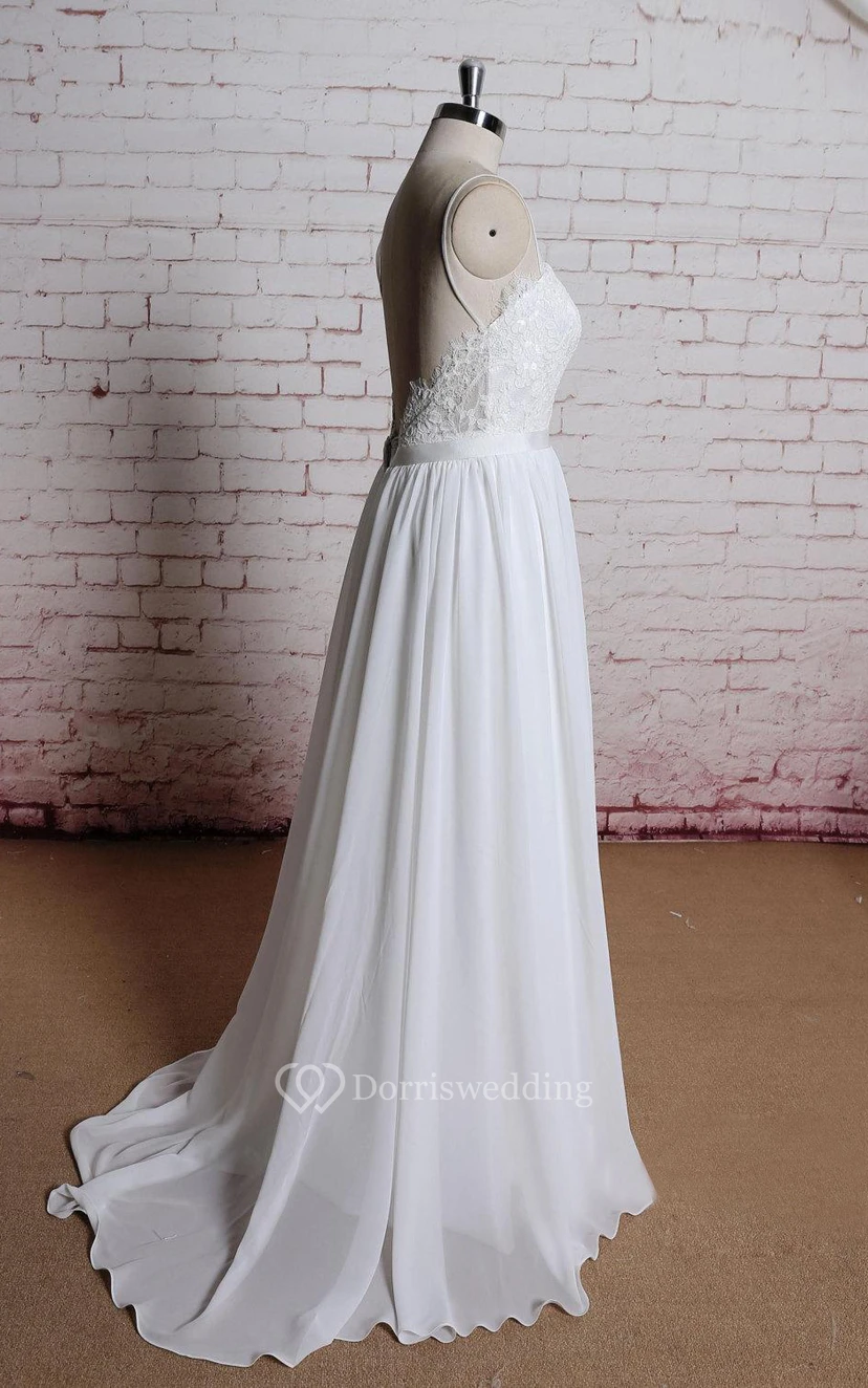 Sweetheart A-Line Chiffon Dress With Spaghetti Straps and Open Back view 2