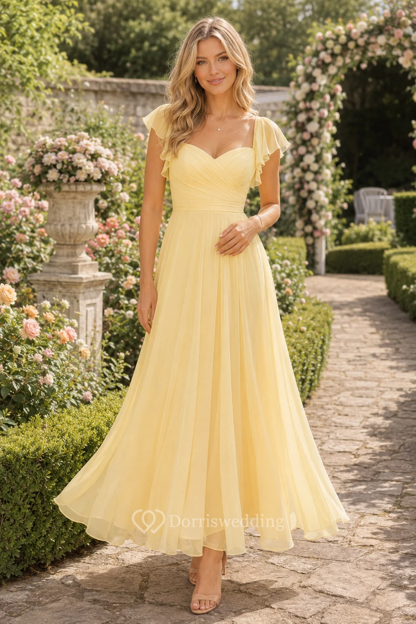 Daffodil Sweetheart Tüll-Teelängen-Abendkleid