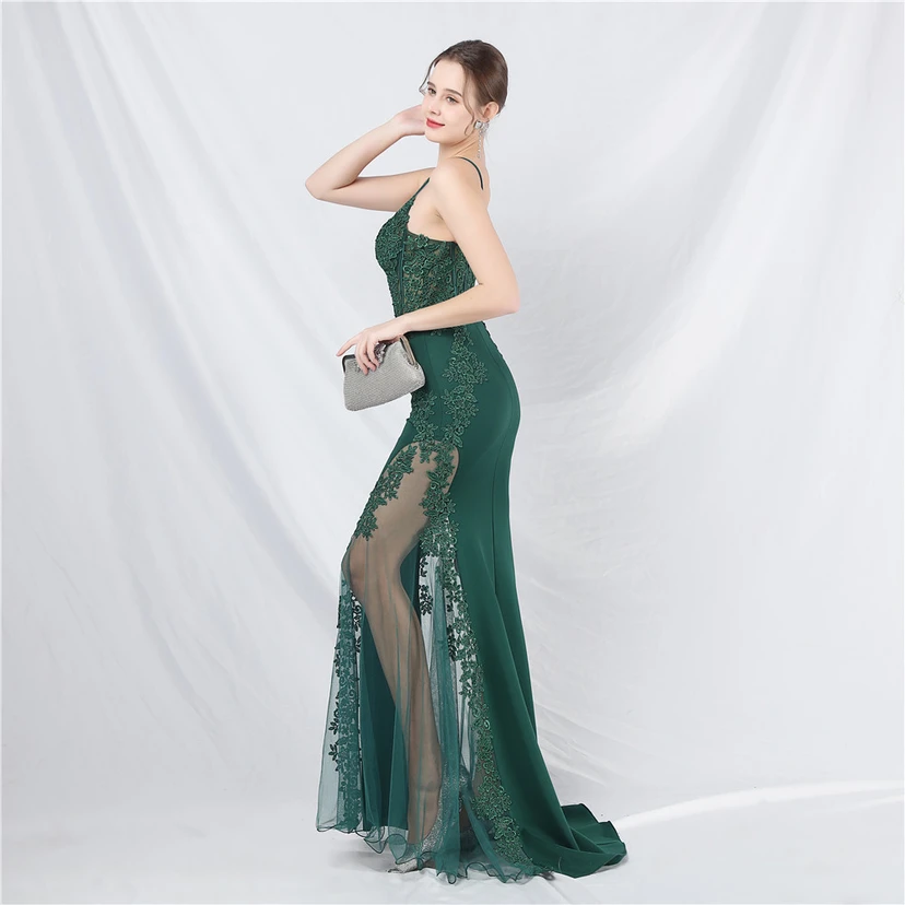 Spitzen-Abendkleid mit heißer Diamant- und Fischgrätenmuster-Weste, tiefem Taillenausschnitt, schulterfreiem Design und kurzer Schleppe view 58