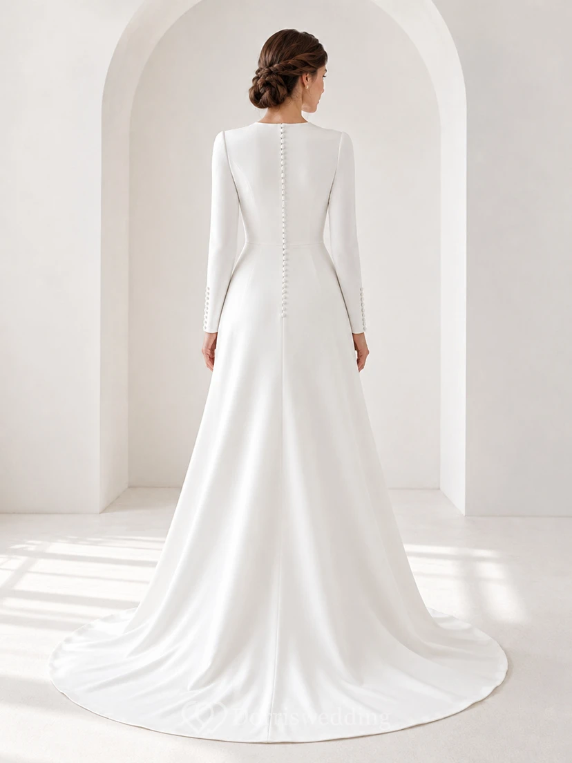 Vestido de novia de estudio modesto de corte A con escote cuadrado view 2