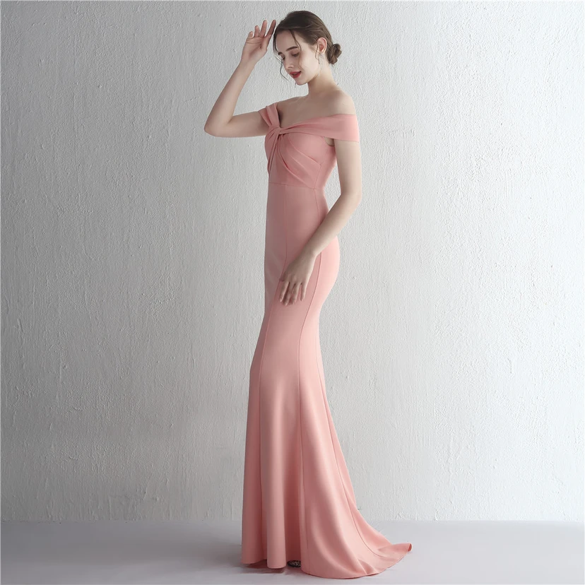 Vestido largo de satén ajustado de un solo hombro para cenas de celebridades, con falda de cola de pez ajustada, vestido de exhibición para modelos de autos de boda view 28