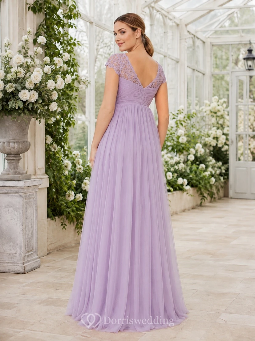 Lavender Maternity V-Neck Short Sleeve Chiffon A-Line Floor Dress view 2