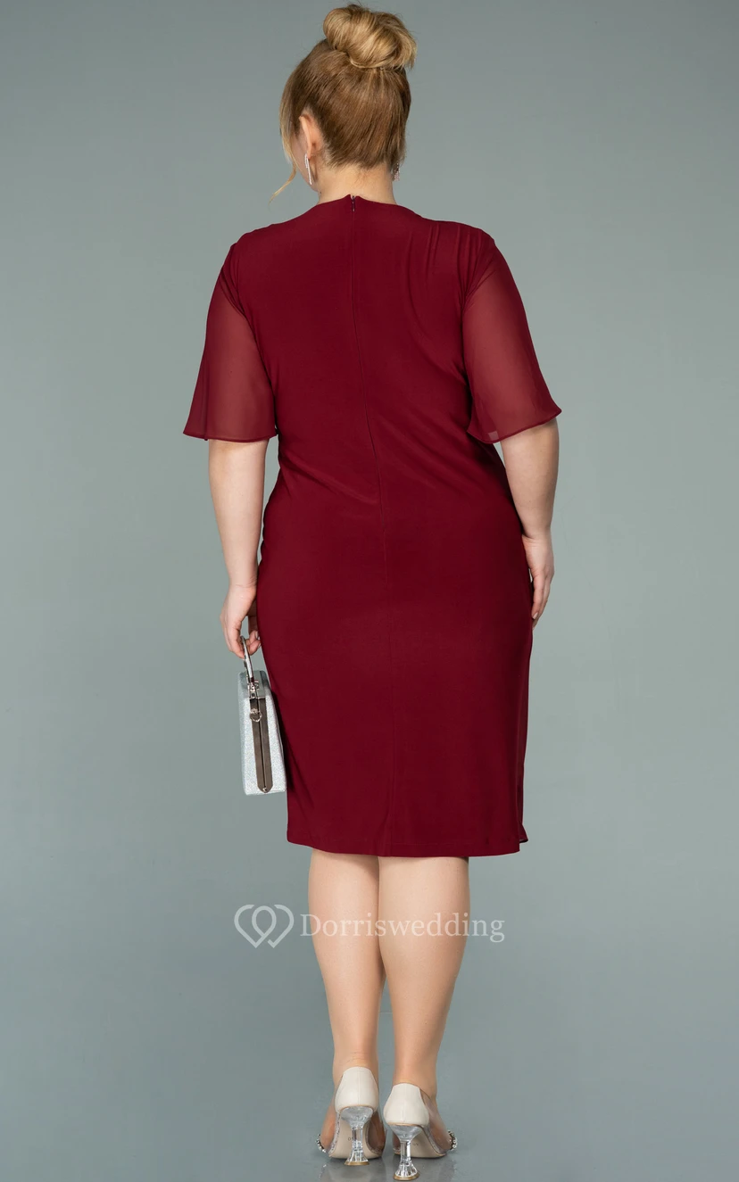Casual Empire Plus Size Half-sleeve Chiffon Pencil Ruched Plus Size Mother of Bride Dress view 4