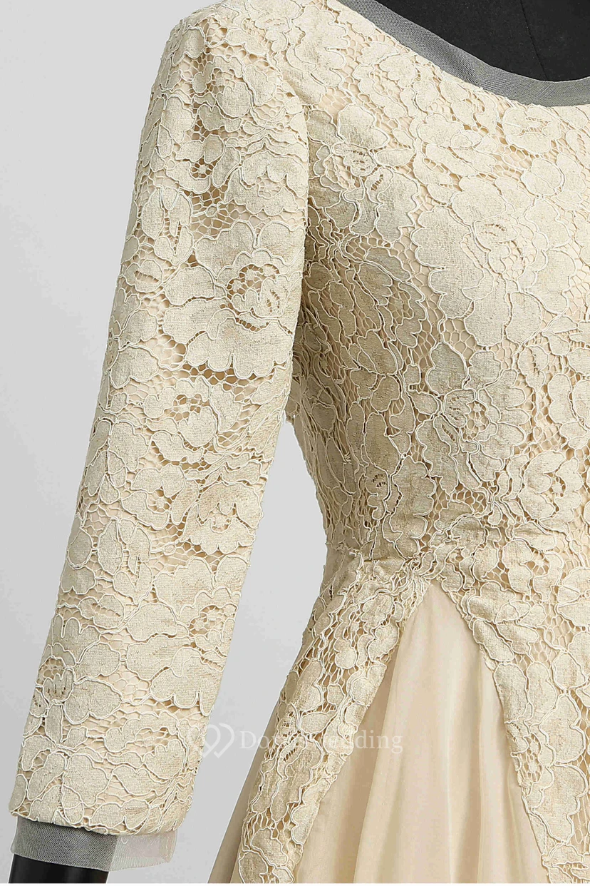 Robe courte trapèze à manches 3-4 et fermeture éclair, adorable en mousseline de soie avec dentelle view 5
