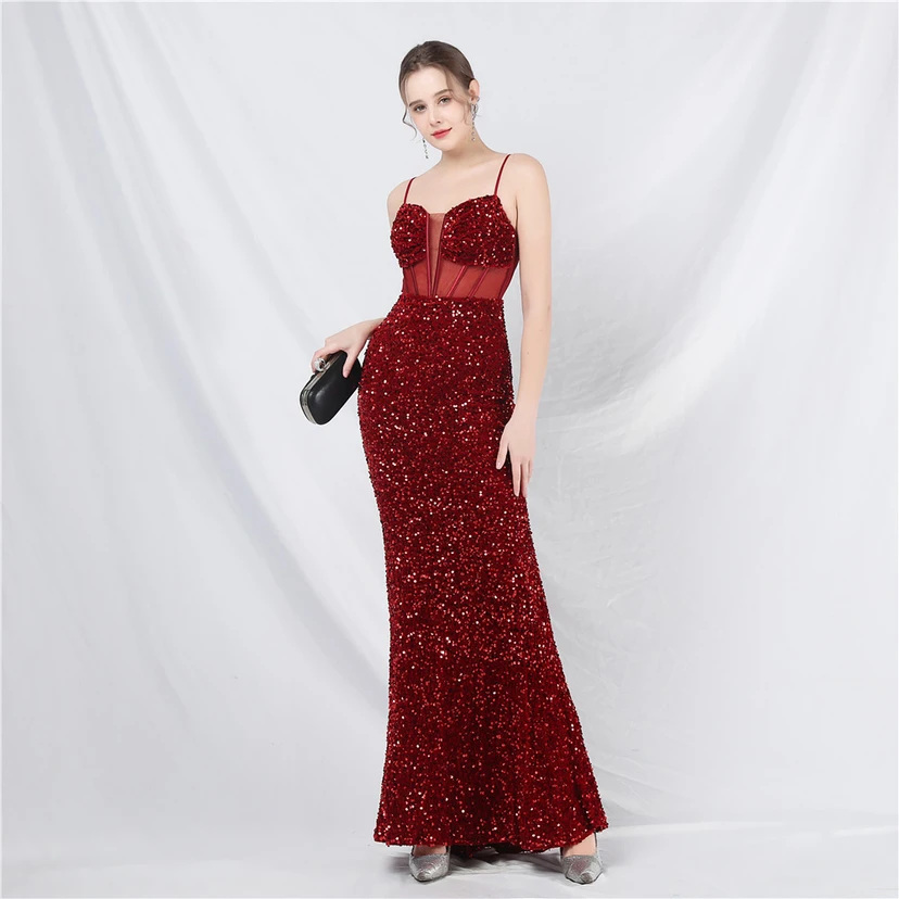 Palace Style Heavy Fishbone Waist Mesh Sequined High-End Evening Dress view 29