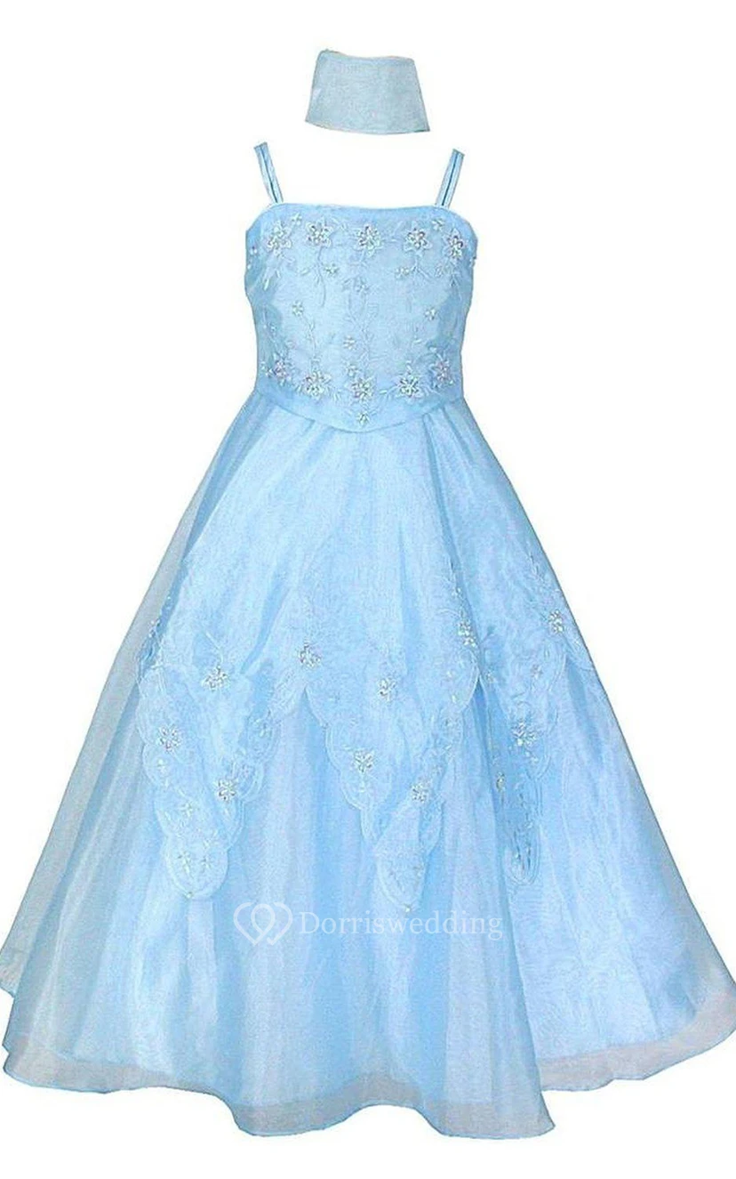 Sleeveless A-line Appliqued Dress With Spaghetti Straps
