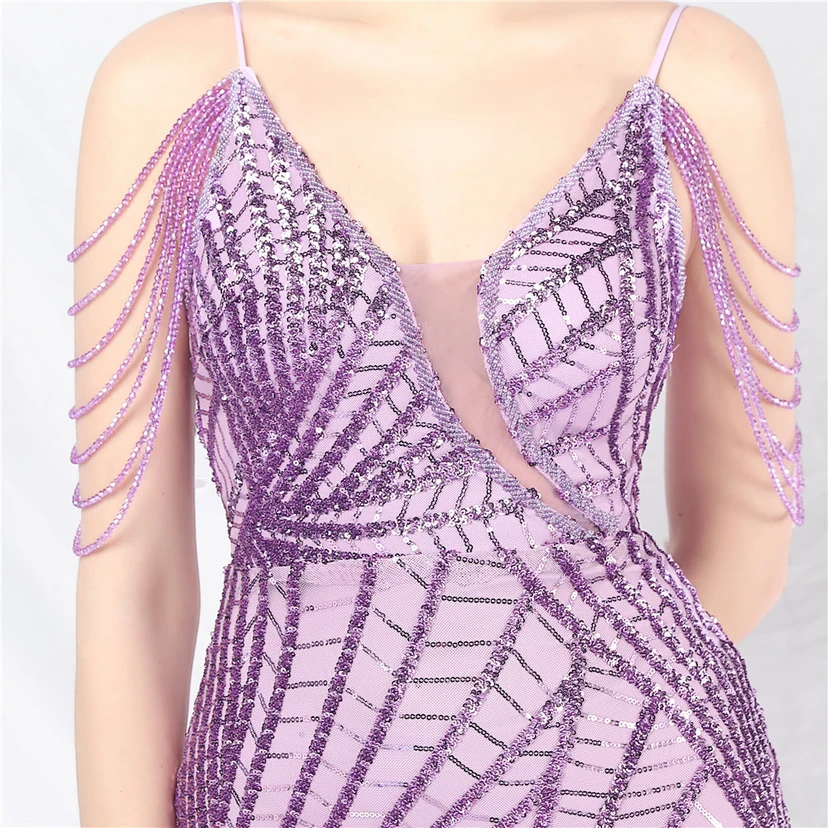 Robe de soirée ultra-résistante à rayures perlées et sequins view 57