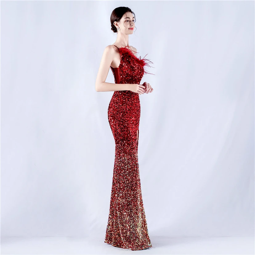 Robe de soirée en satin à baleines ornée de diamants et de fleurs, taille haute, pour réunion annuelle et mariage view 40