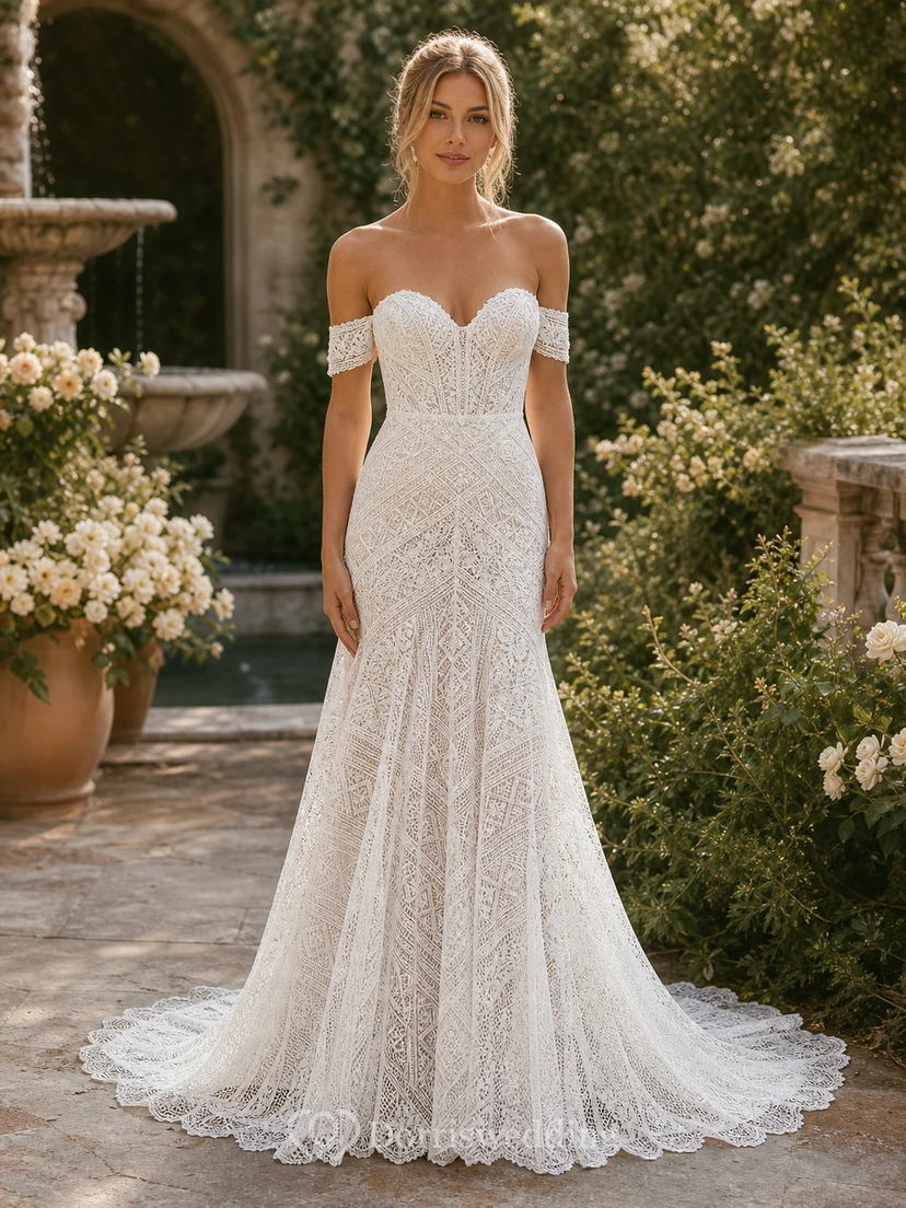 Vestido de novia bohemio de corte imperio con encaje y escote corazón. view 2