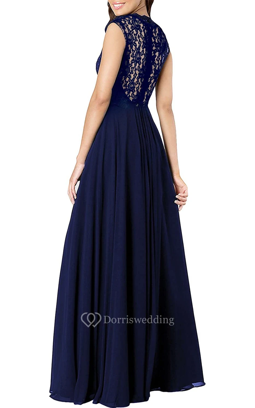 Casual Lace Chiffon Scalloped Sleeveless A Line Guest Dress With Ruffles view 2