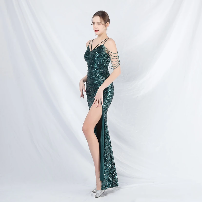 Craft Beaded Long Suspender Evening Dress view 3