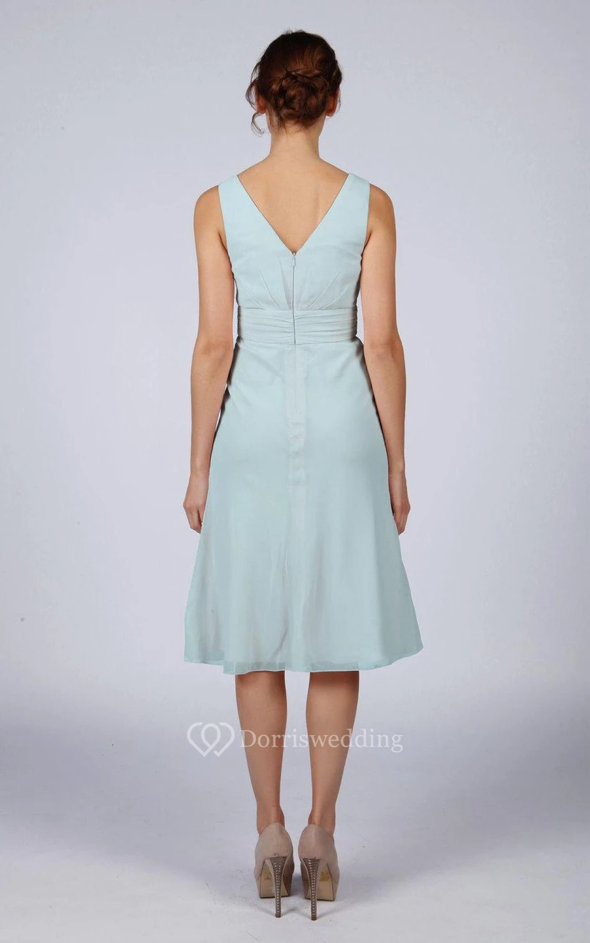 V Back V Back A-line Chiffon Short Dress Mint Blue view 2