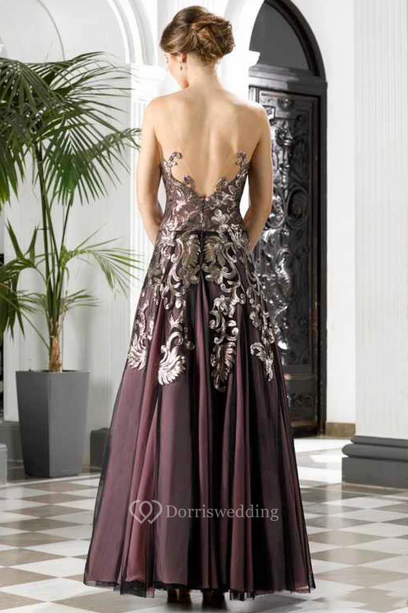 A-Line Appliqued Sleeveless Maxi Prom Dress With Pleats And Deep-V Back view 2