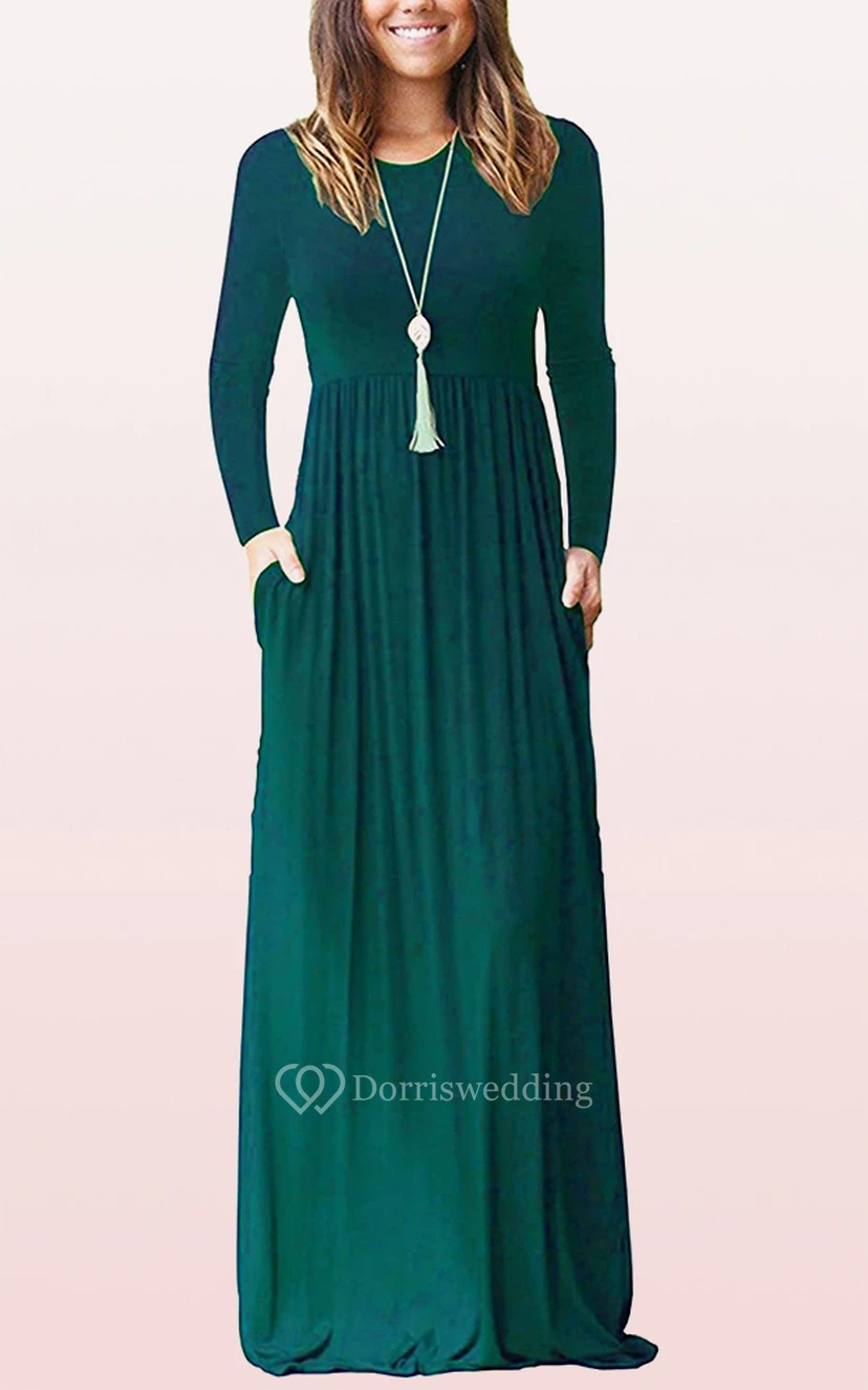 Elegantes Jersey-Gästekleid mit langen Ärmeln, U-Boot-Ausschnitt, A-Linie und Taschen view 7