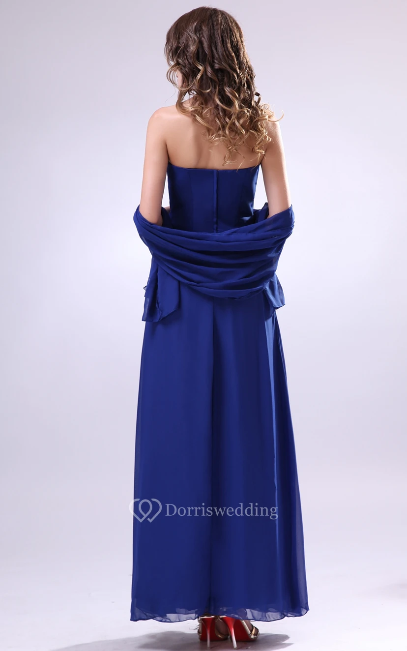 Chiffon Ankle-Length Dress With Ruched Cap and Flower view 4