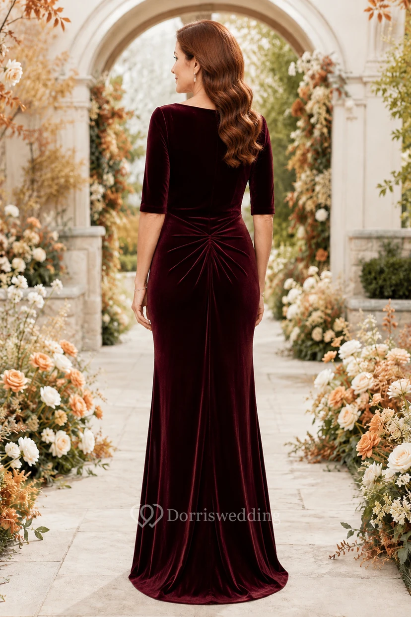 Burgunderfarbenes Samtkleid mit Wasserfallausschnitt view 2