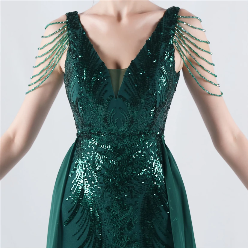 Paillettenbesetzte Blumen mit Cape-Stickerei, hochwertiges Abendkleid, ideal für die Ausrichtung der Jahrestagung view 68
