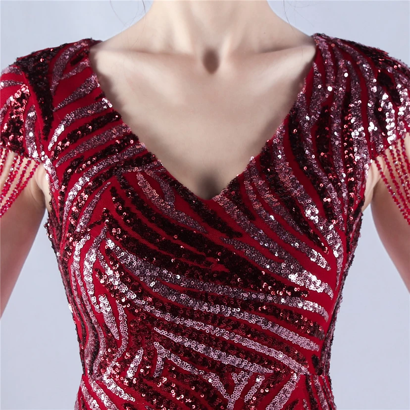 A-Line Big Swing Dress Skirt Encrypted Sequined Craft Beaded Evening Dress view 26