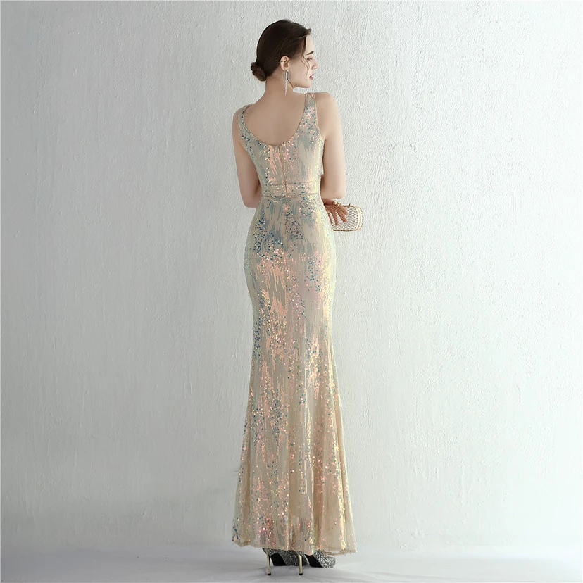 Nouvelle jupe longue fendue à sequins Aura Queen, style banquet de célébrités. view 51
