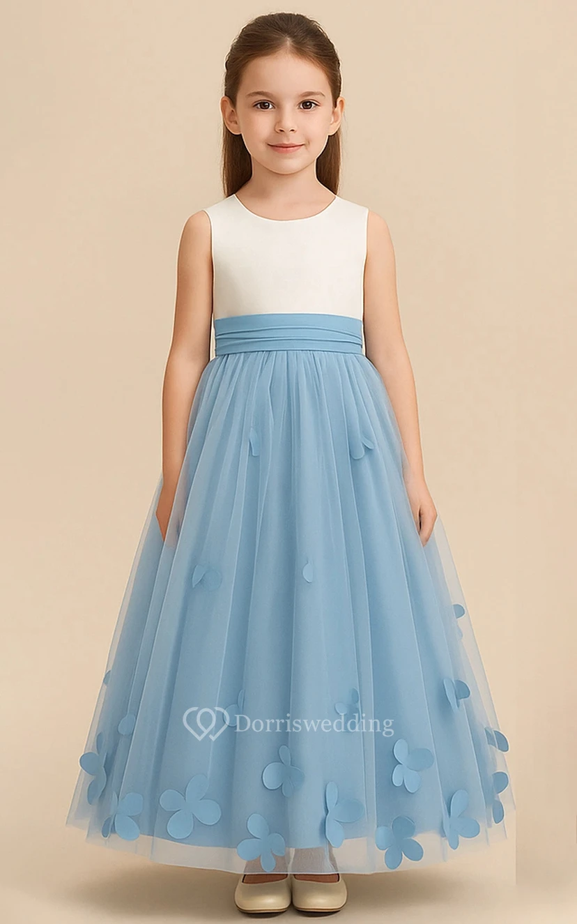 Two-Tone Scoop-neck Sleeveless A-line Tulle Flowergirl Dress