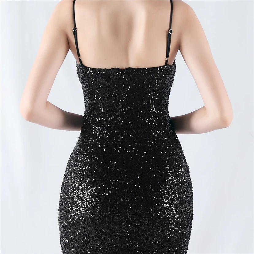 Robe de soirée sexy à sequins et fente haute, avec bretelles et encoche cryptée view 7