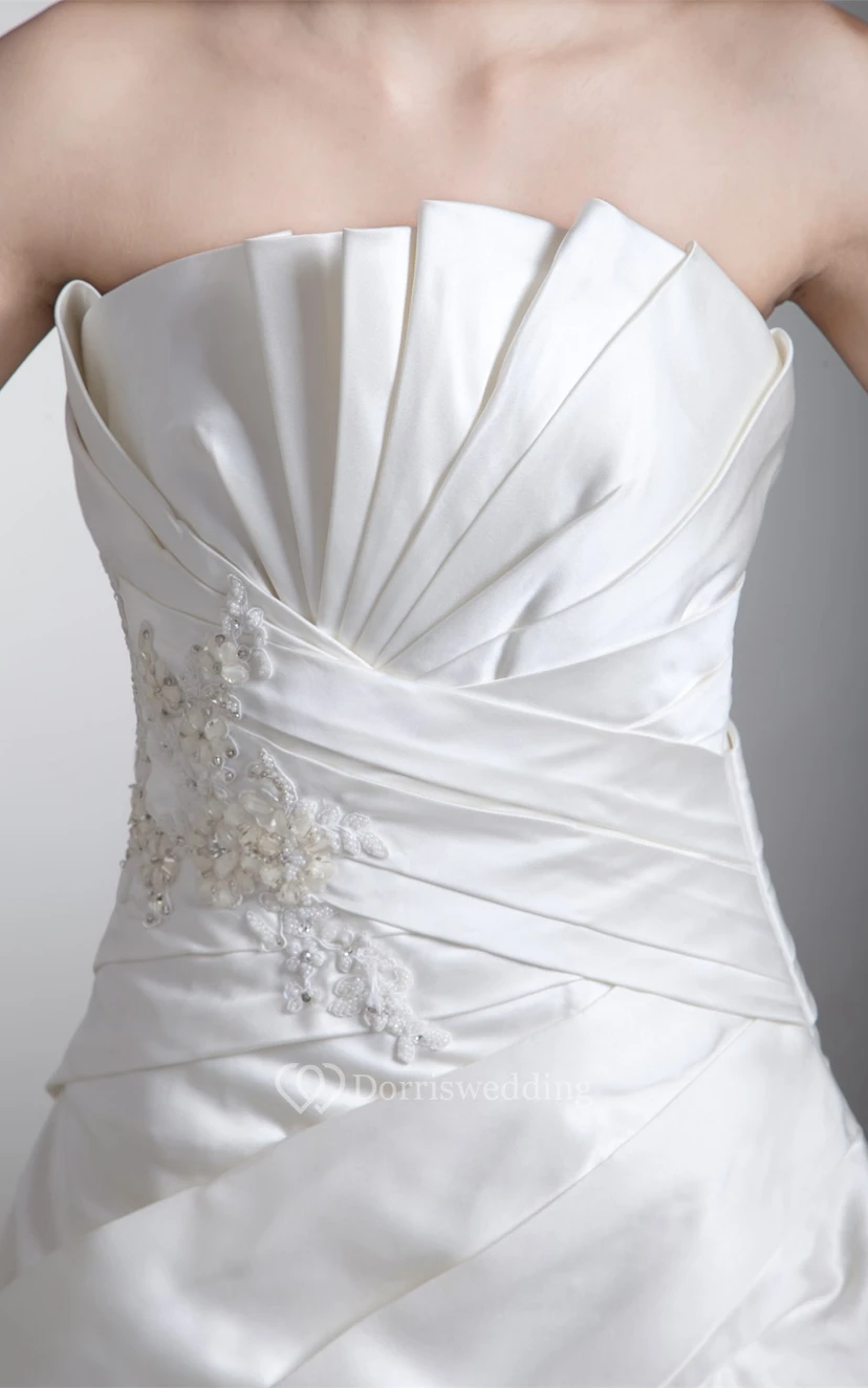 Unique Sleeveless Satin Strapless a Line Most Wedding Dresses view 3