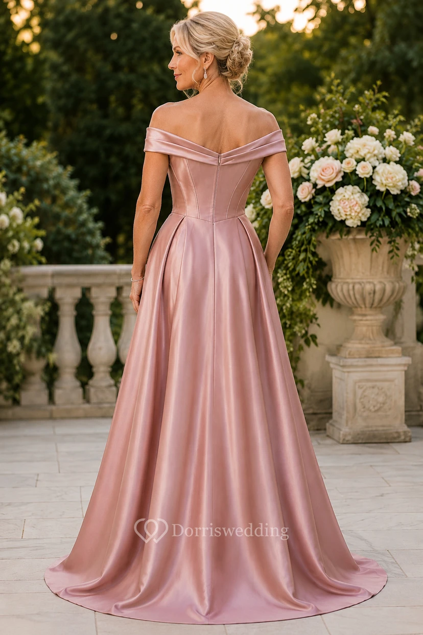 Altrosa schulterfreies A-Linien-Kleid aus Satin für Mütter view 2