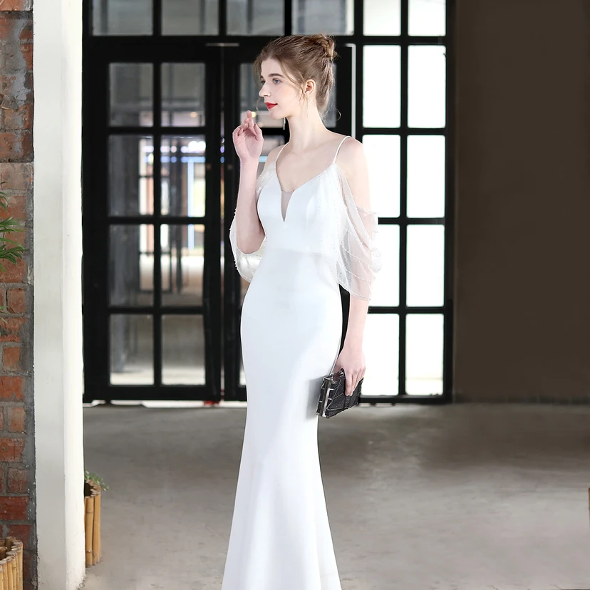 Toast Dress Bride Long Sling Thank You Banquet Slim Fishtail Skirt Wedding Car Model Exhibition Dress view 14