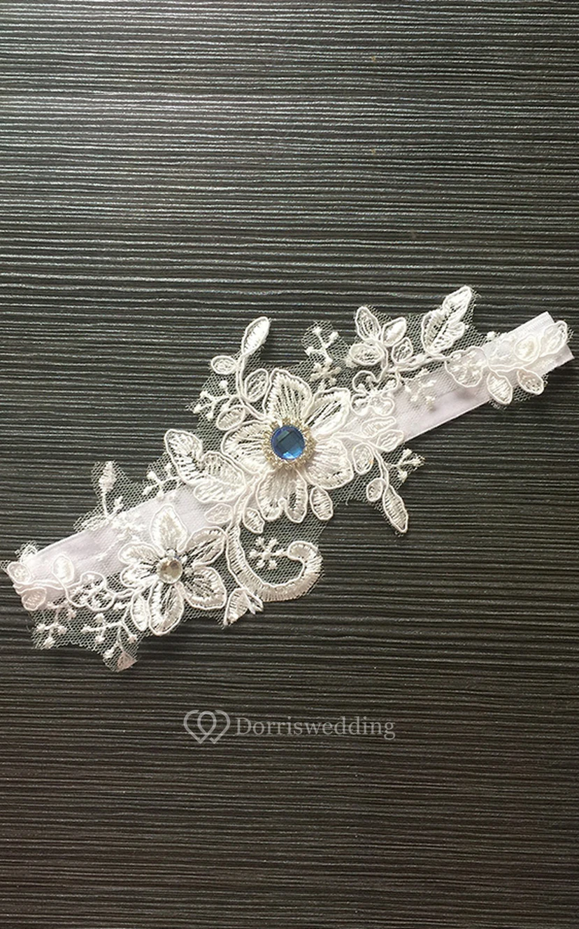 Blue Diamond Lace Applique Elastic Garter Within 16-23inch view 2