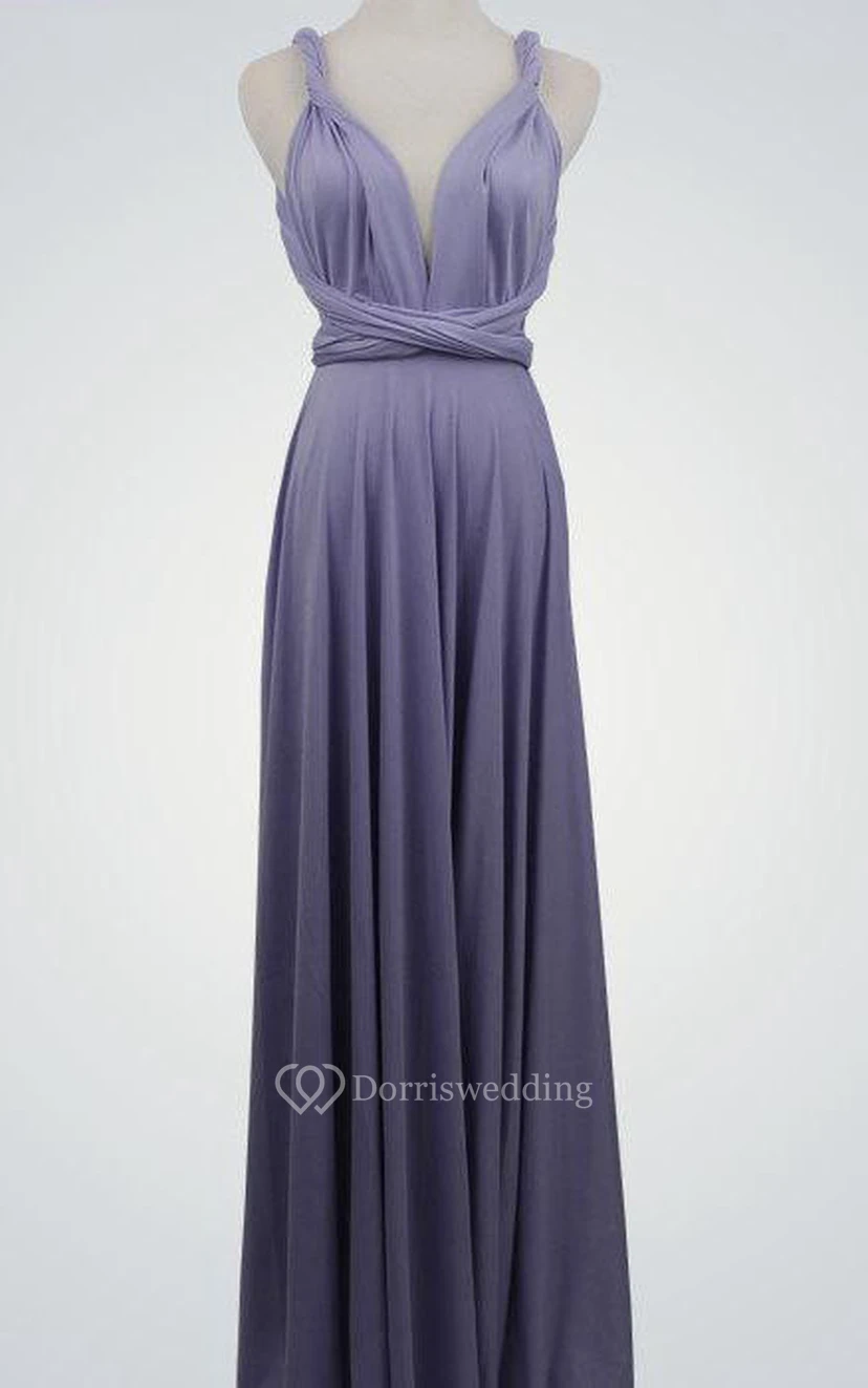 Backless Straped V Neck A-line Jersey Long Dress With Sash