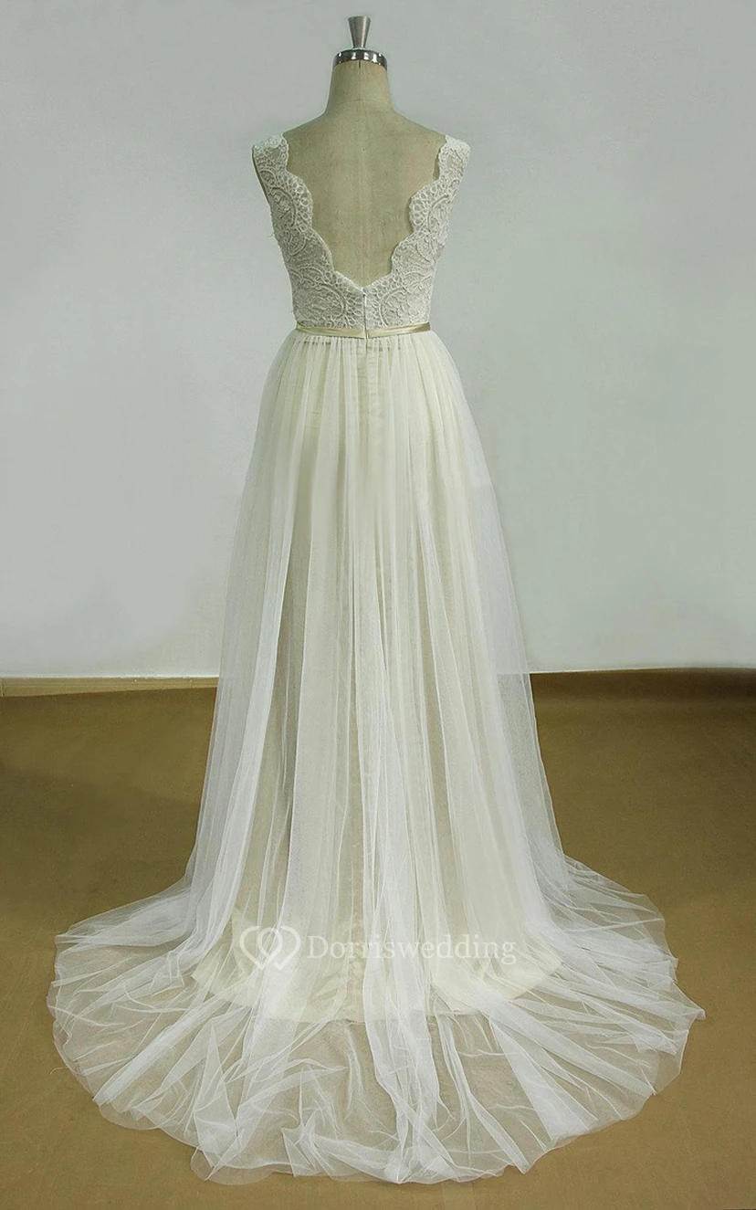 Backless Tulle Lace Satin Weddig Dress view 3